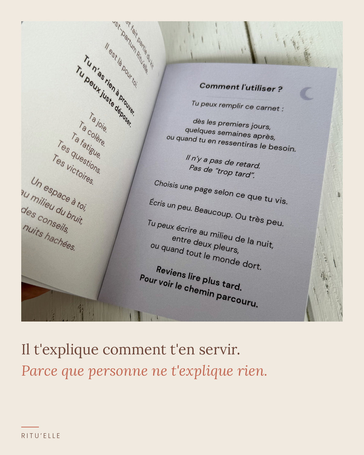 Page mode d'emploi du carnet Ritu'elle