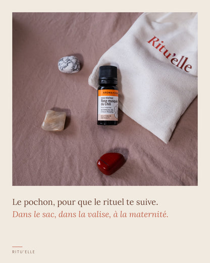 Pochon en coton Ritu'elle et pierres du coffret grossesse